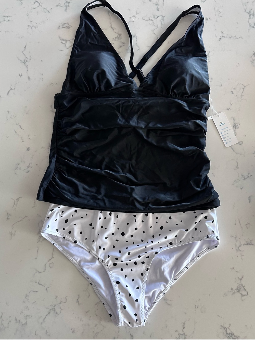 Black Bikini Top with Black Dot Trim